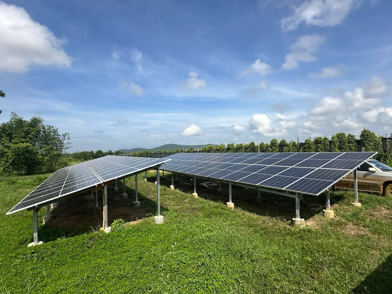 Solar panels installed by KB Engineering in Cambodia at Baby Bird Farm.